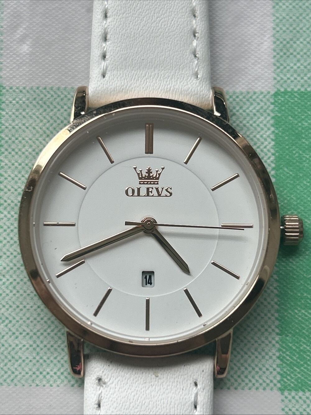 Olevs Rose Gold Tone Case White Band Women’s Quartz Watch